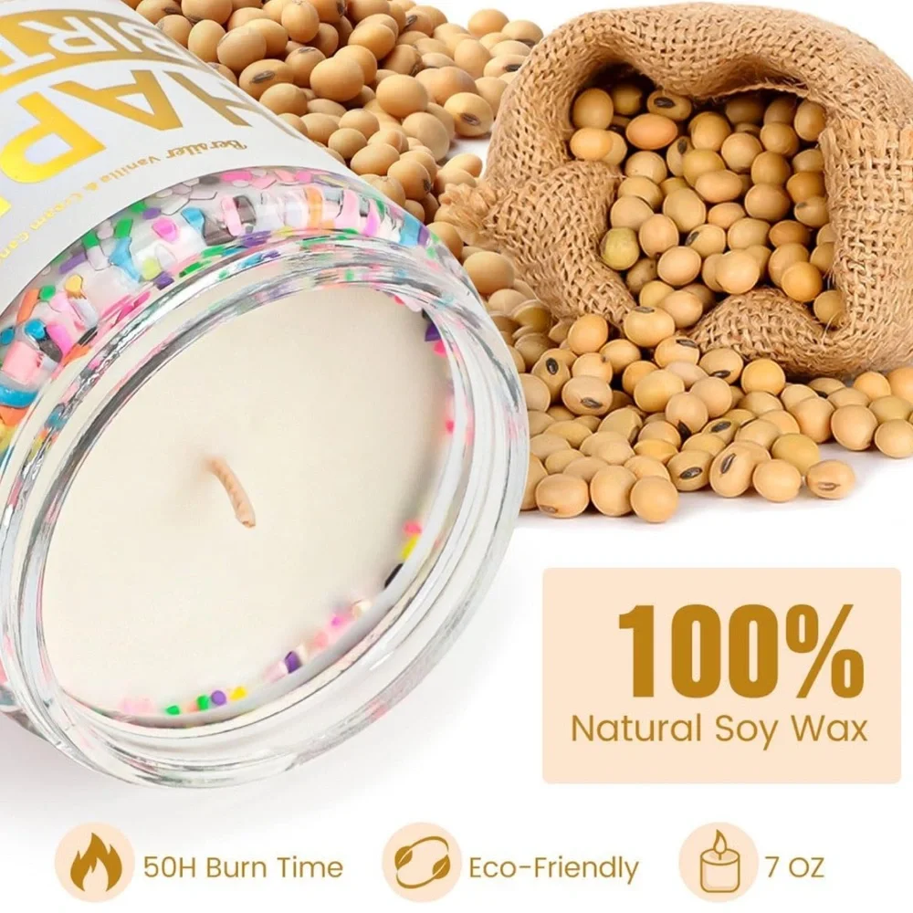 NIB Colorful Confetti Sprinkle Happy Birthday Candle - Vanilla & Cream Scented
